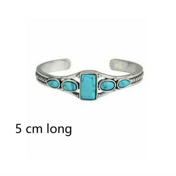 1. Bohemian Turquoise/Silver Cuff Bangle Bracelet - Picture 2 of 3